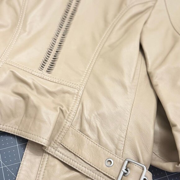 Brand New Diesel Women's Tan Leather Biker Jacket, Size XXS - Picture 8 of 11